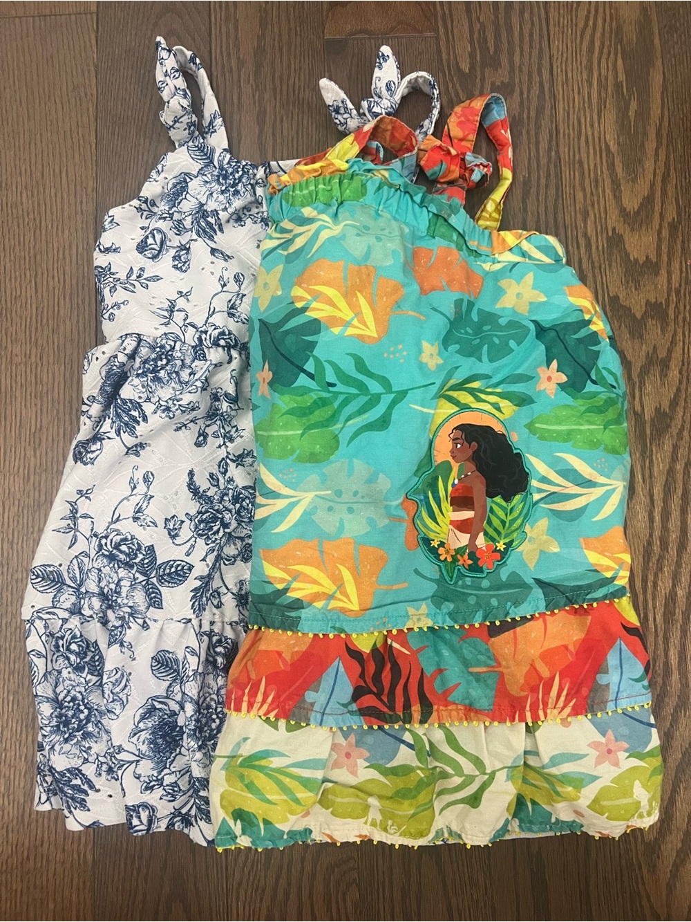 Disney Girls' Moana Tropical Turquoise & Navy Floral Ruffle Dress Set - Size 4